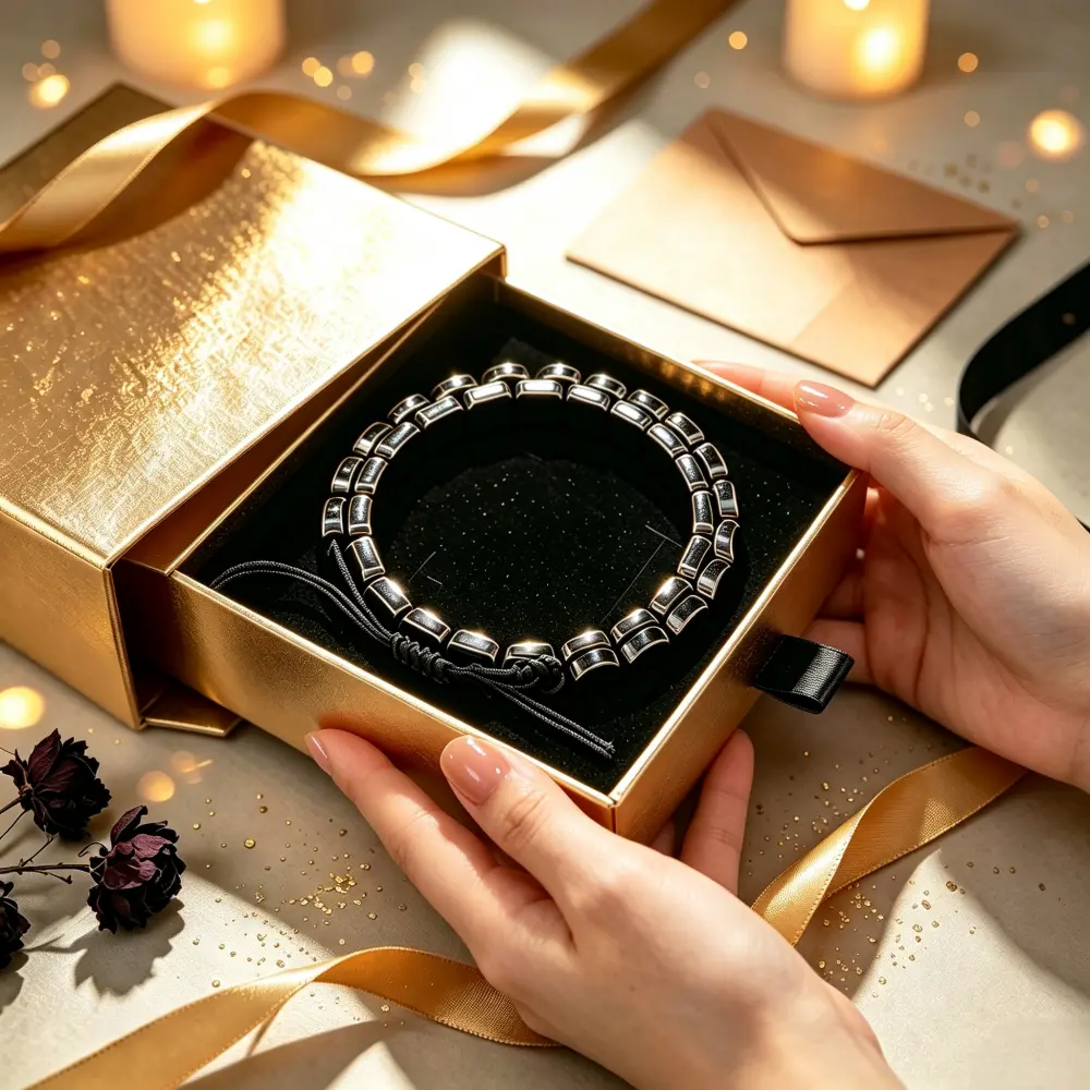 Gloss Black Natural Hematite Bracelet - Hand-Strung Square Beads, Minimalist Double Strand Stretch, Comfortable Fit, Unisex Daily Wear, Superior Durability, Gloss Black Bracelets & Bangles, Everyday Wear, Lasting Wear