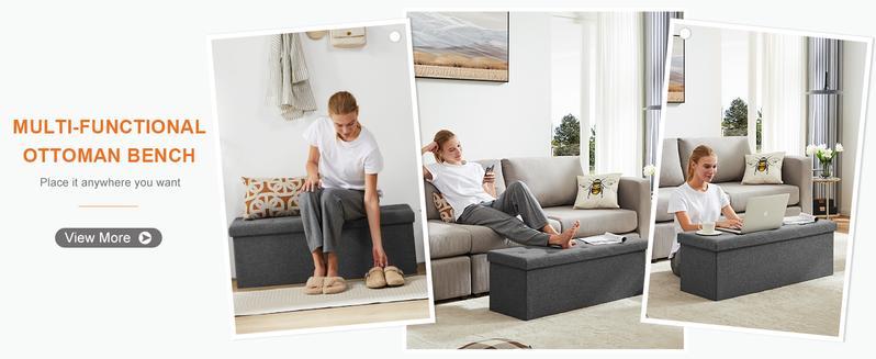 FurnishFlex Storage Ottoman Bench, FoldingOttoman Stool, Ottoman with Storage, StorageChest, End of Bed Bench, Padded Seat, StorageBench with Seating for Bedroom, Living Room