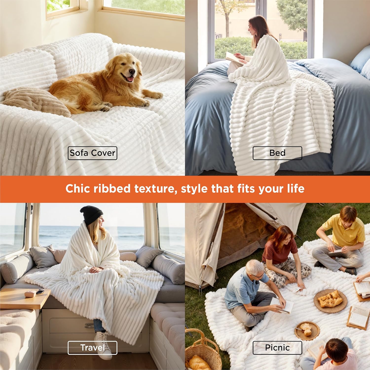 【Spring Glow Up】Bedsure GentleSoft Cozy Blanket-Patio Furniture Decor,Classic Stripe Pattern, Ideal for Bed,Couch, Travel,Camping, All Seasons,Home Bedroom Decor