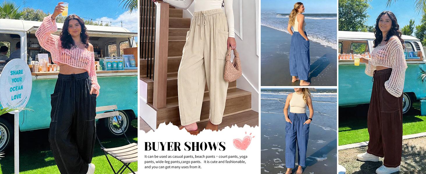 UANEO Women's cotton Wide Leg Pants Oversize Casual Loose Fit Beach Palazzo Harem Pants with Pockets Vacation summer outfits Womenswear UANEO Women's cotton Wide Leg Pants Oversize Casual Loose Fit Beach Palazzo Harem Pants with Pockets Vacation summer outfits Womenswear
