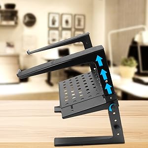 DJ Mixer and Laptop Stand - 6.3 to 10.9 Inch Standing Table Monitor or Computer Desk Workstation Riser with Shelf Storage and Height Alignment for DJ, PC, Gaming, Home or Office