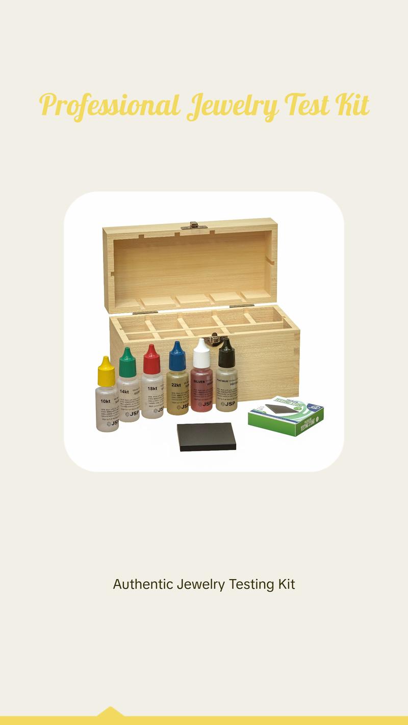 Professional Gold Silver Platinum Jewelry Testing Kit with 6 Solutions 10Kt 14Kt 18Kt 22Kt Silver Platinum GTE Test Stone & Bamboo Box
