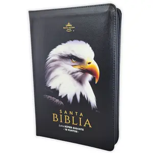 Biblia con Cierre Letra Super Gigante 19 puntos Mediana RV1960 imit piel negro aguila y canto con mensaje indice