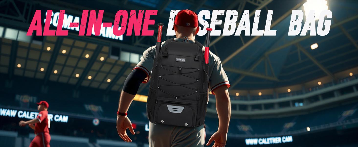 Youth & Adult Baseball Softball Bag - Lightweight Bat Backpack with Fence Hook, Large Main Compartment for Helmet & TBall Equipment, Separate Shoe Pocket