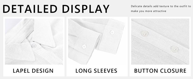 UTCOCO Women's Linen Button Down Long Sleeve Wide Leg Jumpsuit Beach Palazzo Pants One Piece Jumpsuit Minimalist Lightweight Breathable Spring Outfit