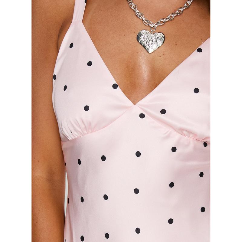Rosabelle Satin Mini Dress Pink Polka Dot