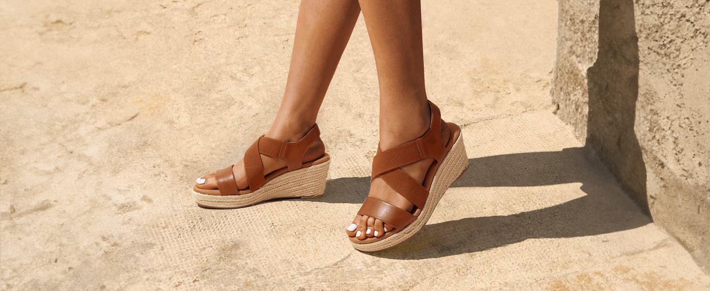 Dream Pairs Women's Elastic Ankle Strap Espadrille Wedge Sandals