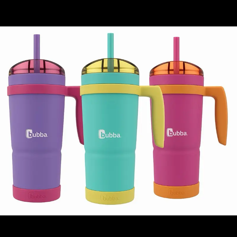 Bubba 32 oz. Envy Colorful Vacuum Insulated Stainless Steel Tumbler with Rubberized Bumper, Insulated Lid, Straw - Portable Kitchen Drinkware Flask