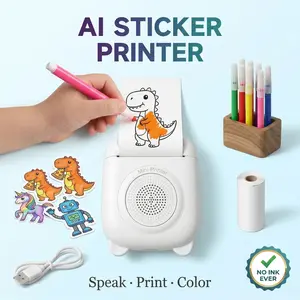 AI Sticker Printer for Kids - Voice-to-Sticker AI Kit - Mini Printer with 5 Markers - No Ink - Instant Sticker Printing - Creative Toy for Rainy Days & Quiet Playtime
