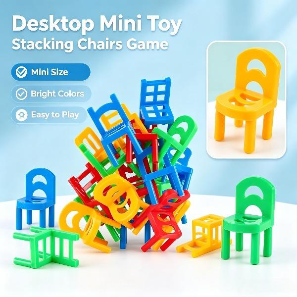 24pcs Colorful Mini Stacking Chair Balance Game Toys - Kids' Tabletop Toy for Concentration, Hand-Eye Coordination Training, Happy Birthday Party Gifts, Festive Supplies