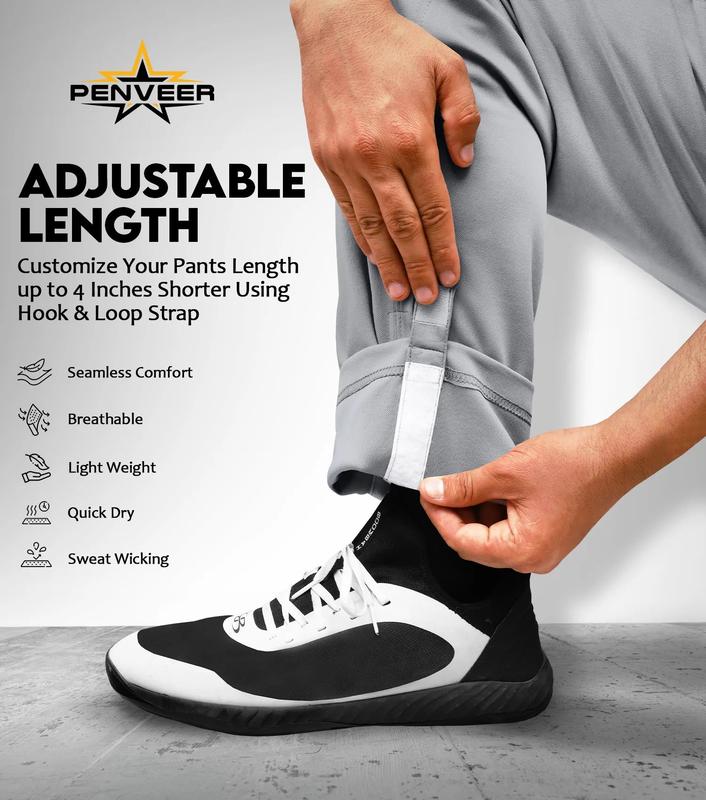 Penveer Full Length Men's Baseball Pants, Open Bottom, Loose Fit Adult Baseball Pants with Adjustable Length (Grey)