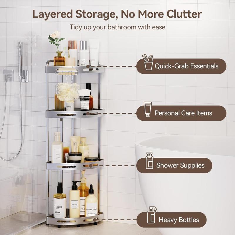 Corner Shower Caddy, 4 Tier Standing Shower Organizer with Soap Holder, Rustproof Stand Shower Shelves for Bathroom Shampoo Storage, Silver japanese  soaker  tub