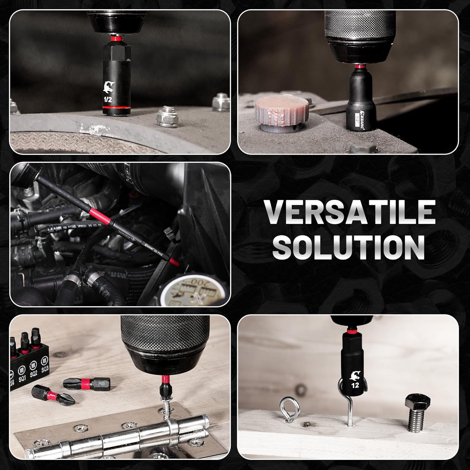 EZARC 55PCS Magnetic Impact Nut Driver Set, 1/4" Hex Shank Socket Adapter with Deep & Shallow Sockets, Wing Nut Setter, S2 Bits & Extension - Compatible with Impact Drills/Wrenches