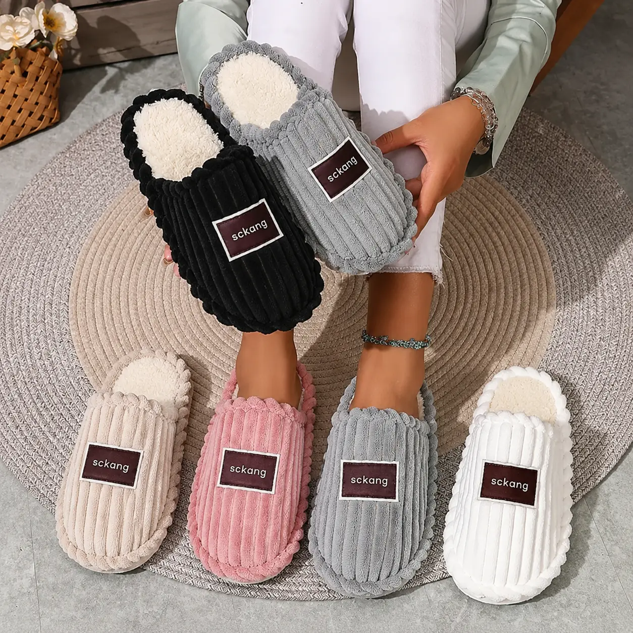 Women's Plush Faux Fur Fabric House Slippers - Cozy Bedroom Slides, Ankle-Warm, Round Toe, Thick Sole, Gentle Step for Postpartum Recovery