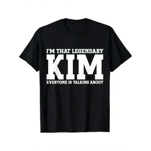 Menswear Short-Sleeve "I'm That Legendary Kim" Printed T-Shirt - 100% Cotton Casual Round Neck Streetwear Top for Men, Halloween/Thanksgiving Gift, Machine Washable Black Oversized Graphic Tee, Everyday Outfit Statement Piece Crewneck Comfy