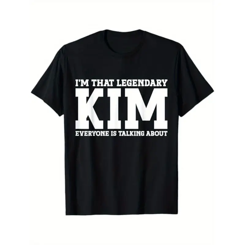 Stylish Graphic T-Shirt for Men, Comfy 100% Cotton Shortsleeve Tee with "Legendary Kim" Print, Oversized Streetwear Top