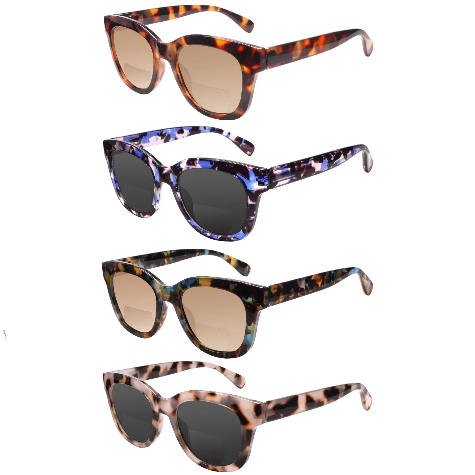 4-Pack Women's Bifocal Reading Sunglasses with Blue Light Blocking & UV Protection, Stylish Eyeglass Frames for Outdoor Activities, Gift for Family & Friends, Black