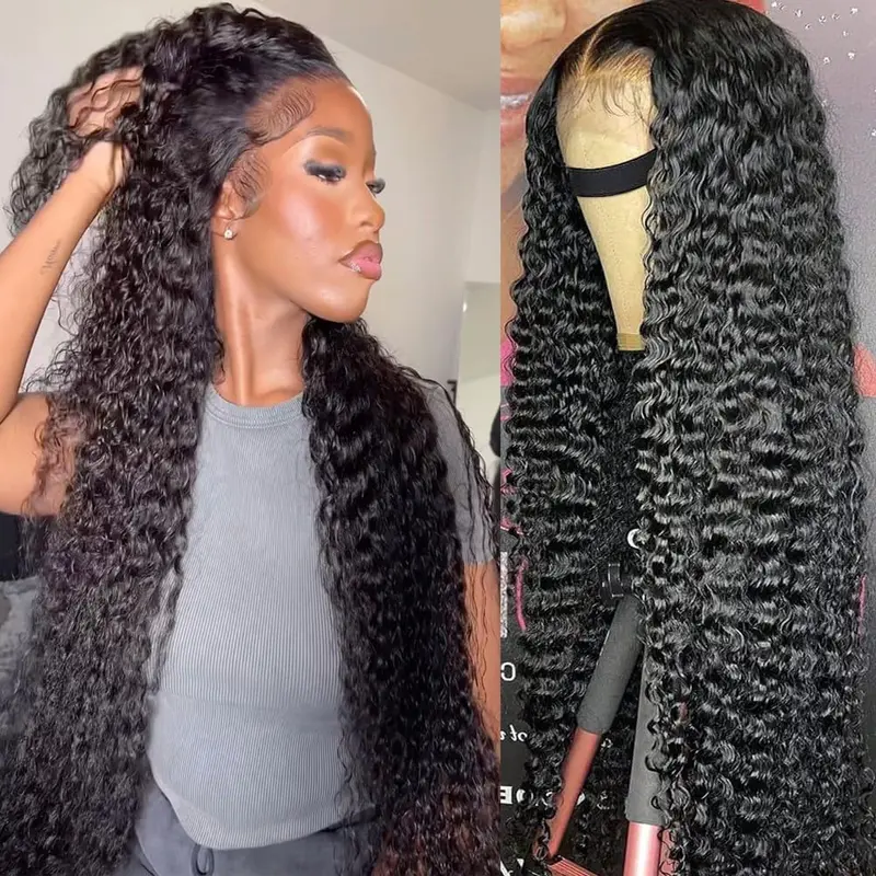 Women's Water Wave 13x6 HD Transparent Lace Front Wig, Human Hair, Pre-Plucked, 180% Density, Natural Color, Heat Resistant, Chic Curly Human Hair Lace Front Wig, Heat Resistant Wig, Human Hair Wigs