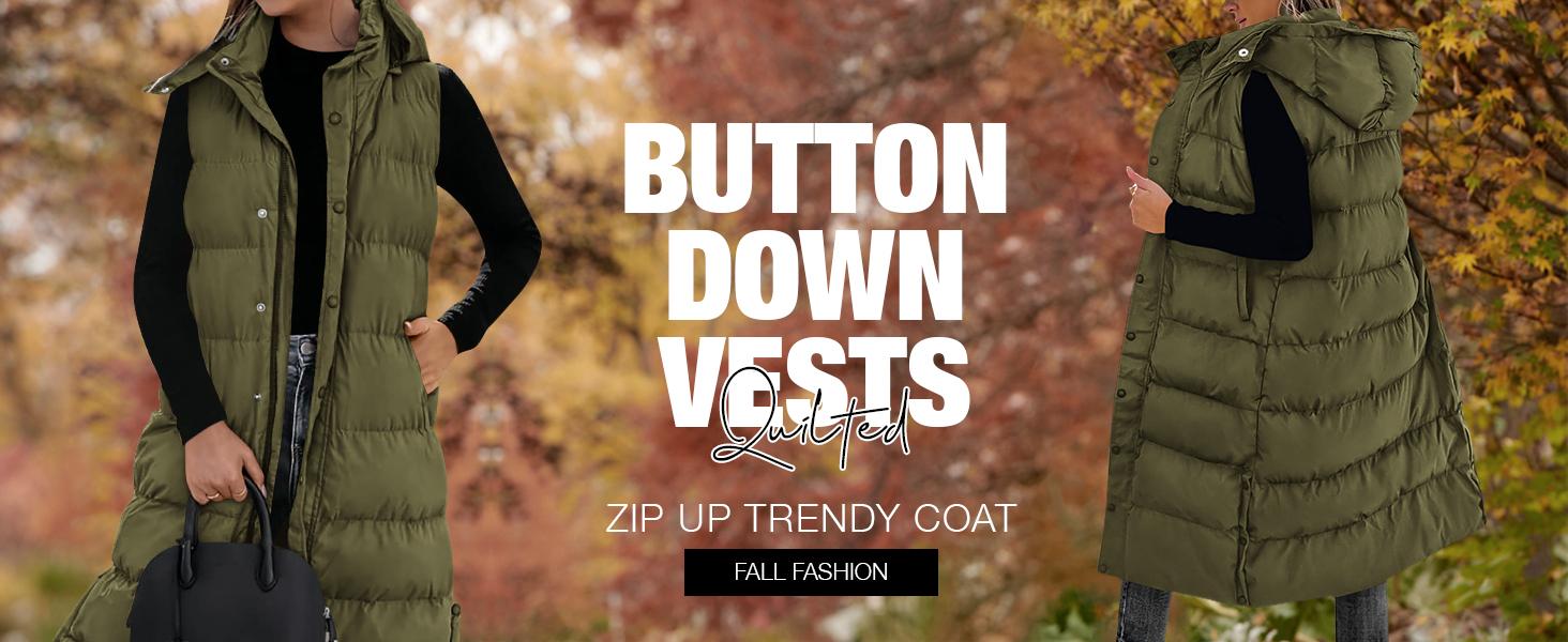 BTFBM Women's Long Puffer Vest with Quilted Hood and Button Down Closure for Winter Coat 2026 - Tops, Womenswear