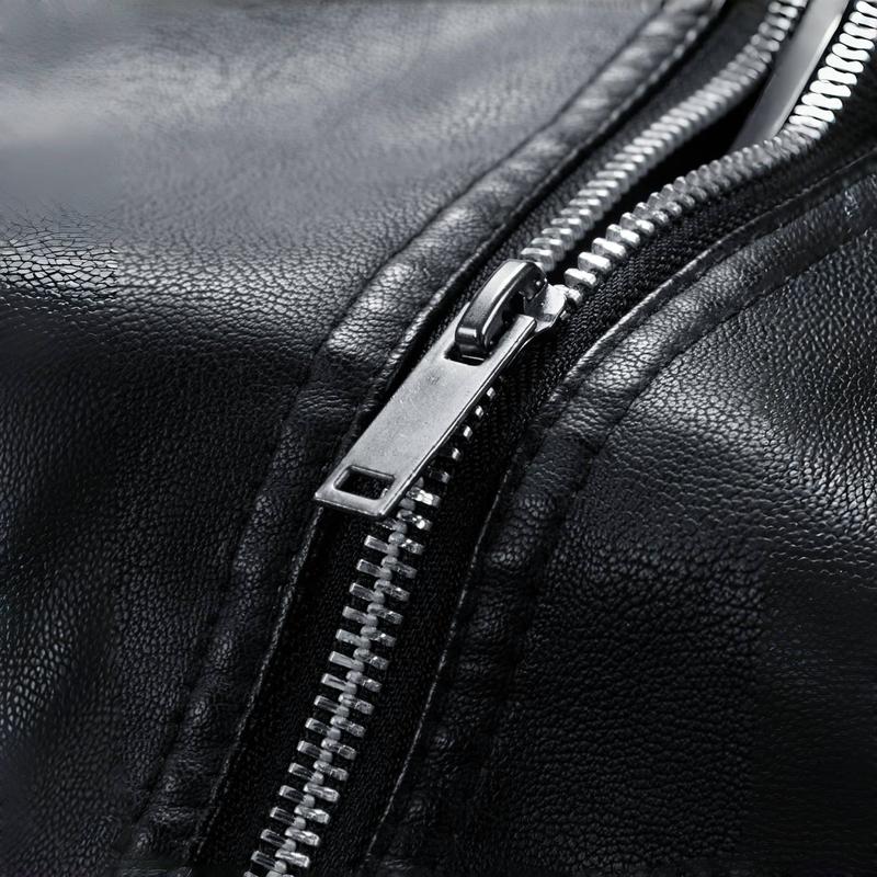 New Autumn Winter Men's Leather Jacket Warm Coat Casual Turn down Collar Clothing Fabric Top Long Sleeve Black Suitable For Outdoor Activities And Daily Life