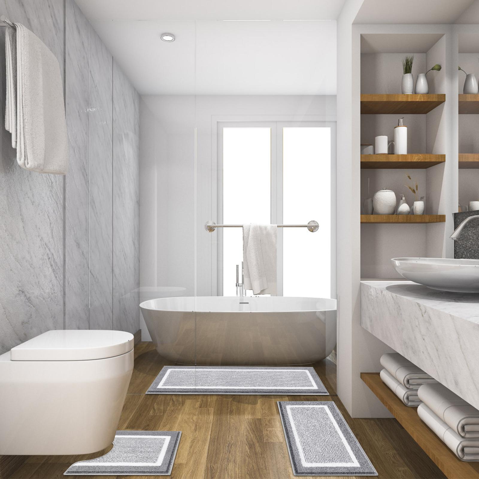 LOKHOM Bathroom Rug Sets, Non Slip, Absorbent Microfiber, Soft Farmhouse Bathroom Rug, Includes U-Shaped Toilet Mat, Shower, Machine Washable Home Goods Grey rug LOKHOM Bathroom Rug Sets, Non Slip, Absorbent Microfiber, Soft Farmhouse Bathroom Rug, Includes U-Shaped Toilet Mat, Shower, Machine Washable Home Goods Grey rug