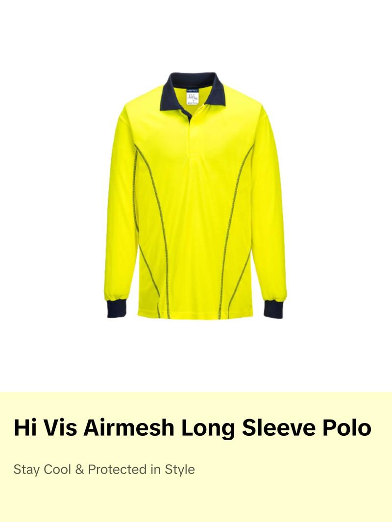 Portwest AirMesh Long Sleeve Polo Shirt Yellow Comfortable Taped Hi Vis MP512 Portwest AirMesh Long Sleeve Polo Shirt Yellow Comfortable Taped Hi Vis MP512