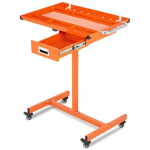 Garvee Adjustable Height Mobile Steel Workbench (Orange): 220 lbs Capacity Heavy-Duty Tool Table with Drawer & Lockable Wheels – Ideal for Garage/Workshop/DIY/Repair Shop