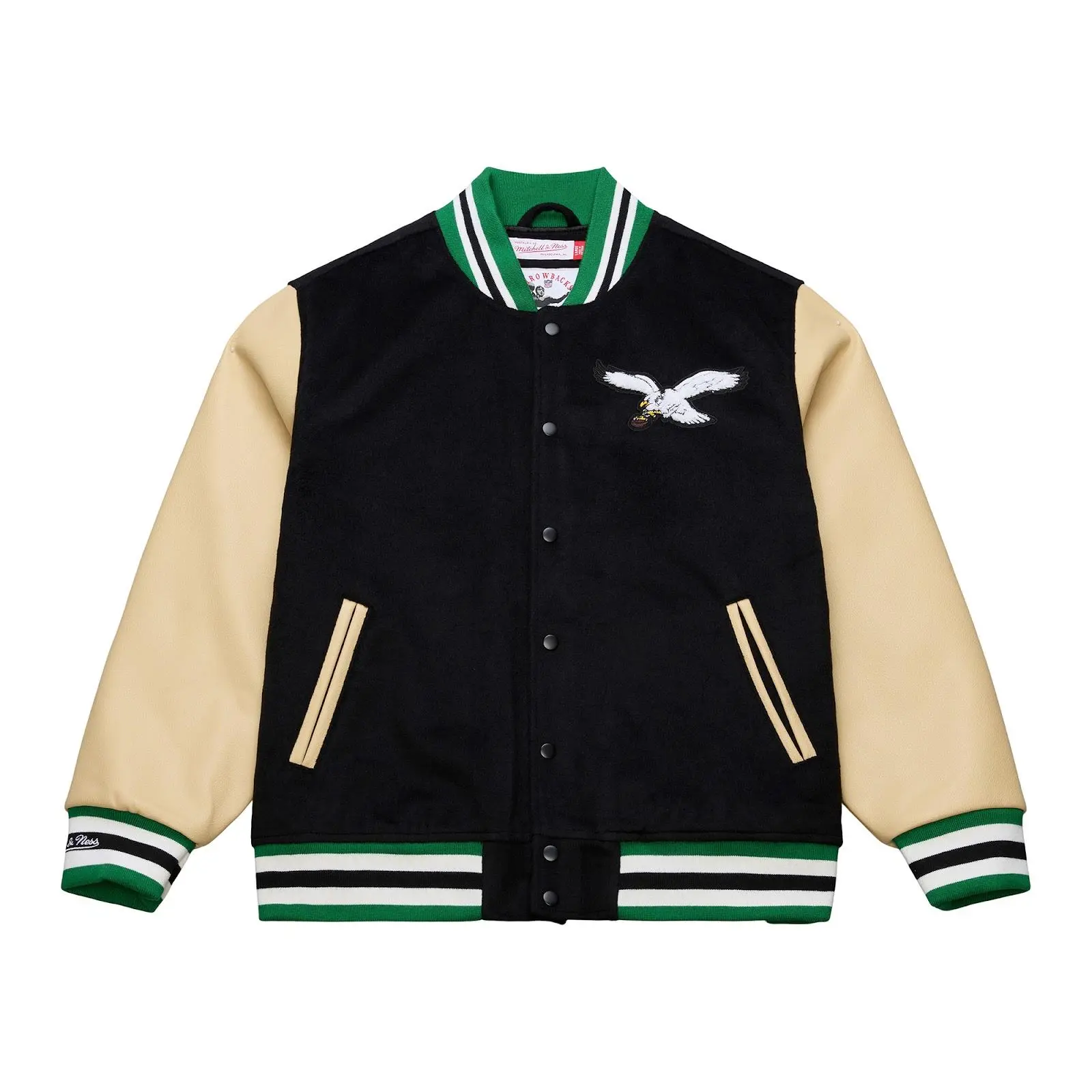 Philadelphia Eagles Black and Tan Team Traditions Varsity Full-Snap Jacket