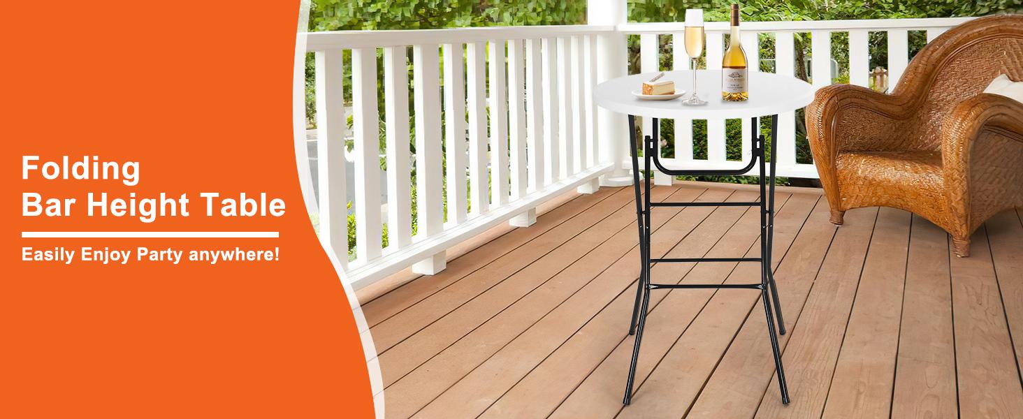 Nice C Plastic High Top Round Table, Portable Cocktail Bar Table with Detachable Legs, 31.5" Folding Tables, Waterproof Outdoor/Indoor Tables for Parties, Weddings, Camping Backyard