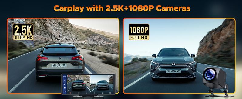 【Valentines】9.26" Automotive Wireless CarPlay In-Car Screen – Comes with a Dash Cam Featuring a 2.5K Front Camera and 1080P Rear Camera, Rearview Assistance, Voice Calls and Navigation,  Bluetooth, and AUX Audio Output. Suitable for Vehicle Upgrades