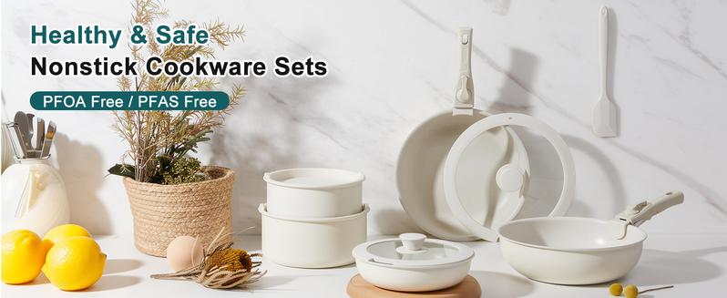 12 Pcs Pots and Pans Set Nonstick - Kitchen Cookware Set with Detachable Handle, Induction Cookware, Dishwasher Oven Safe