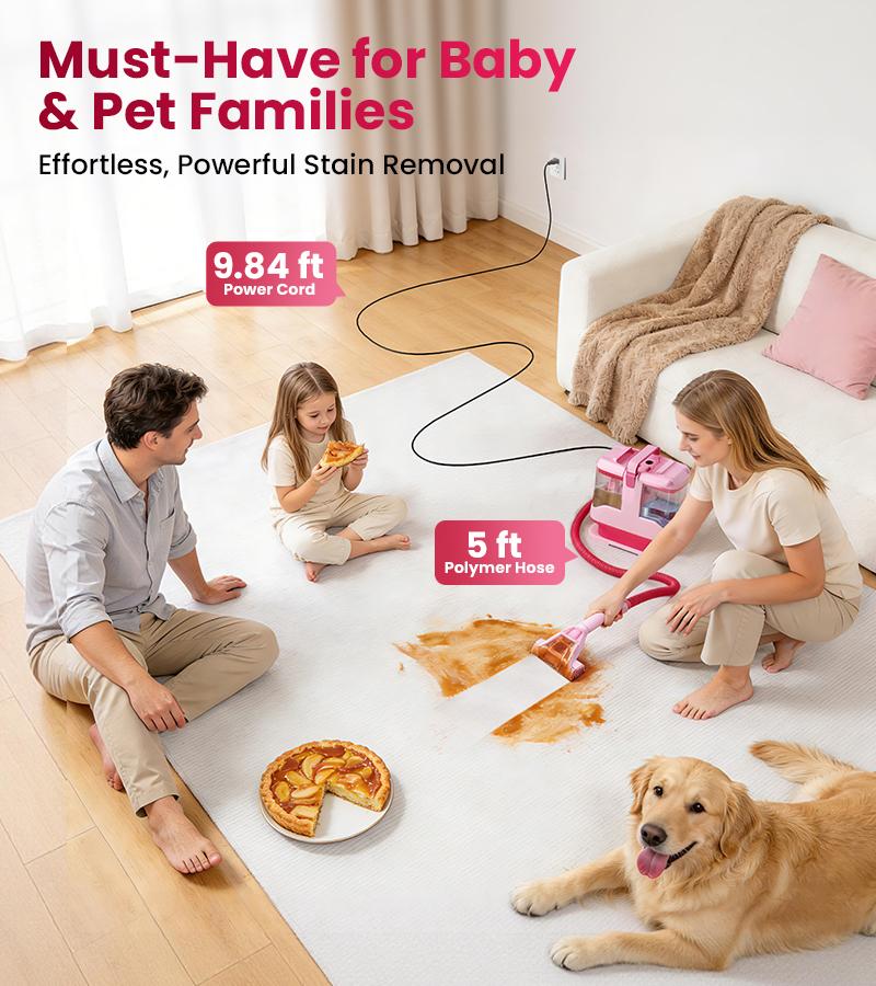 Upholstery Carpet Vacuum Cleaner, 18KPa Suction Spot Cleaning Machine for Pet Stains, Carpets, Sofa, Car Seats, Mattress, with 3 Multipurpose Cleaning Tools, 6'' Deep Cleaning Brush | Portable 3-in-1 Little Pink C9S pet lovers home essentials Summer Sale Upholstery Carpet Vacuum Cleaner, 18KPa Suction Spot Cleaning Machine for Pet Stains, Carpets, Sofa, Car Seats, Mattress, with 3 Multipurpose Cleaning Tools, 6'' Deep Cleaning Brush | Portable 3-in-1 Little Pink C9S pet lovers home essentials Summer Sale