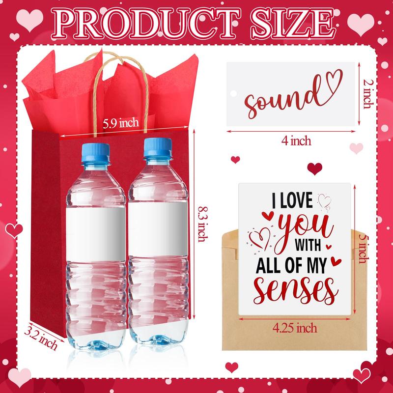 Valentines 5 senses Gift Bags for Her Sight Smell Touch Taste Sound Goodie Bags with Handles Tissue Paper,Birthday Party Gift Idea,Present Wrappings for Girlfriend Couple,Galentine's Day Mother's Day Birthday Wedding Party Gift,Valentine Gift Exchange