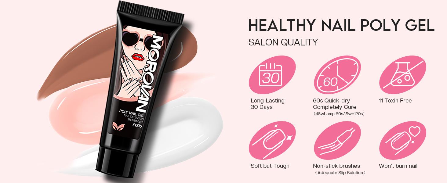 MOROVAN 6 Colors Poly Gel Nail Starter Kit - Poly Nail Gel Kit with U V Lamp Complete Nail Extension Poly Gel Kit for Beginners