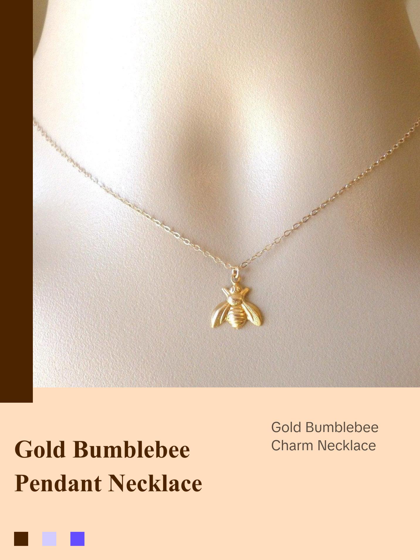 Bee Necklace - Gold Bumblebee Necklace - Gold and Brass Necklace - Nature Inspired Jewelry - Insect or Bug Necklace - Mothers Day Gift