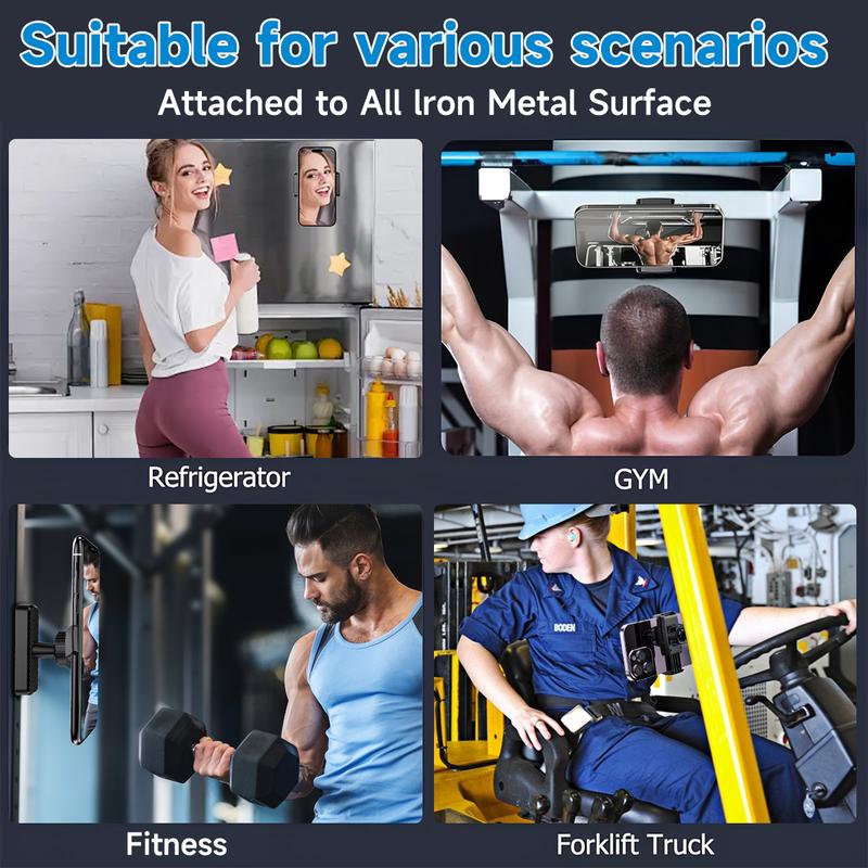 PUKEGM Magnetic Phone Holder for Gym,Alloy Base and Joint for Strong Hold, 360° Adjustable, Compatible with 4.7-6.5 Inch iPhone & Android Phones,Workout Equipment Accessory for Men Women