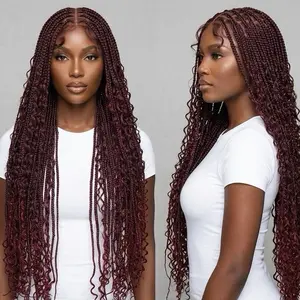 MMBeauty 36 inch Full Lace Hair Knotless Bohemian Box Braided Wig Long Hair For Black Women Fashion Wigs