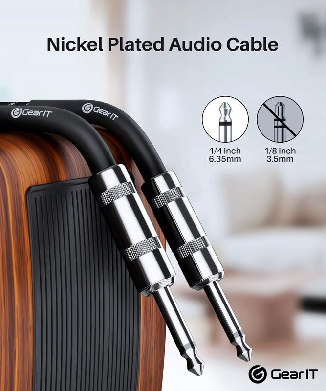 Straight 1/4 Inch Male to Male Guitar Instrument Cable, Black