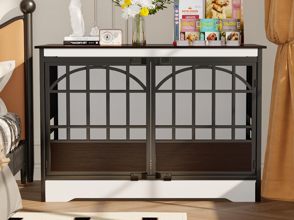 COZPAW Heavy Duty Dog Crate Furniture, 52 Inch Wooden Dog Kennel Indoor for XLarge Breed, Dog Crates for Large Dogs with Double Doors, Decorate as House TV Stand, End Table-White Brown