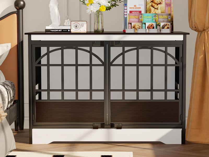 COZPAW Heavy Duty Dog Crate Furniture, 52 Inch Wooden Dog Kennel Indoor for XLarge Breed, Dog Crates for Large Dogs with Double Doors, Decorate as House TV Stand, End Table-White Brown