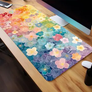 Colorful Flowers  Pattern Desk Mat, 1 Count Large Gaming Desk Mat, Non-slip Rubber Base Stitched Edge Desk Pad for PC Laptop, Computer Keyboard Mouse Mat for Home Office Game Gift, Desk  Poccessories