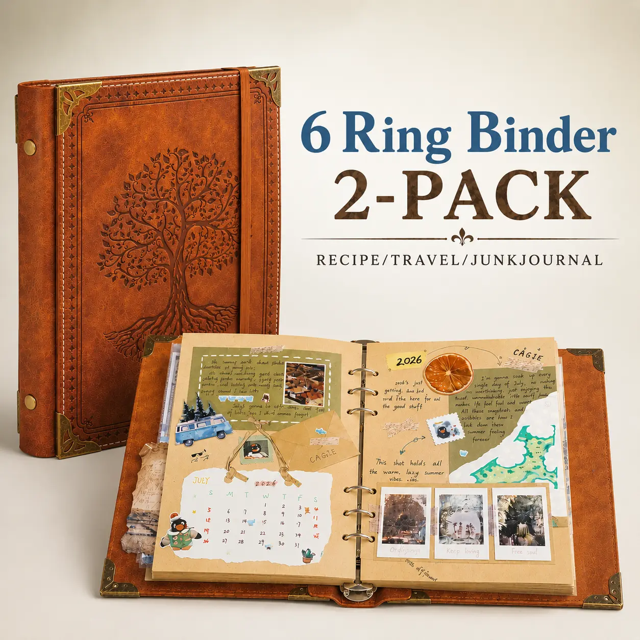 2 Pack Refillable Scrapbook Albums and Junk Journals, 6-Ring Memory Books with Photo Pockets, Removable Pages and Elastic Closure, Vintage Travel Journal and Recipe Journal for Family Photos, Wedding, Baby, Graduation, Keepsakes and Gifts tiktokshopbackto