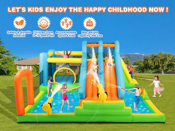 Inflatable Water Slide Adventure Giant Water Park Bounce House with 2 Long Slides Splash Pool Trampoline Climbing Wall Ring Toss Game 550W Air Blower for Kids Backyard Garden Indoor Outdoor Use Inflatable Water Slide Adventure Giant Water Park Bounce House with 2 Long Slides Splash Pool Trampoline Climbing Wall Ring Toss Game 550W Air Blower for Kids Backyard Garden Indoor Outdoor Use