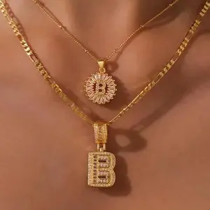 2PCSGold Letter Necklaces 14K Gold Plated Initial Letter Necklace with Sparkling Diamond Accents Trendy Personalized Jewelry for Women Ideal Gift for Birthdays Holidays
