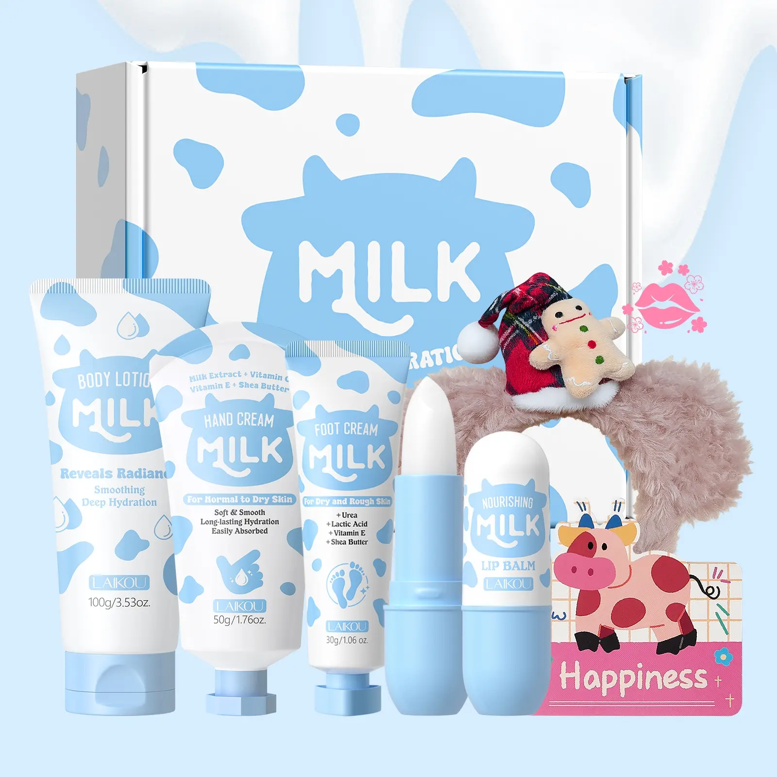 Milk Personal Care Set, Body Beauty Set, Body Care Sets, Body Gift Set, Radiant Bodycare Set, Includes Body Lotion,Hand Cream, Foot Cream, Lip Balm,Deep Moisture • Radiant Glow • Plump & Smooth Skin
