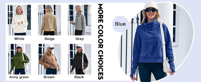 Fisoew Fleece Sweatshirts for Women Sherpa Long Sleeve Turtleneck Winter Pullover Tops Thumb Hole