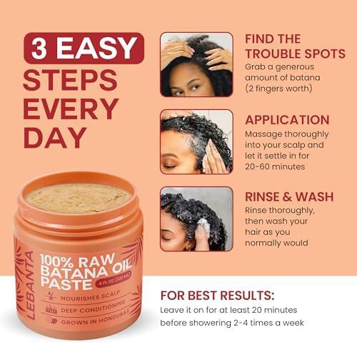 LEBANTA 100% Raw Batana Oil Paste, 4 FL OZ - Unrefined Hair Growth Treatment from Honduras, Deep Conditioning Scalp Nourisher