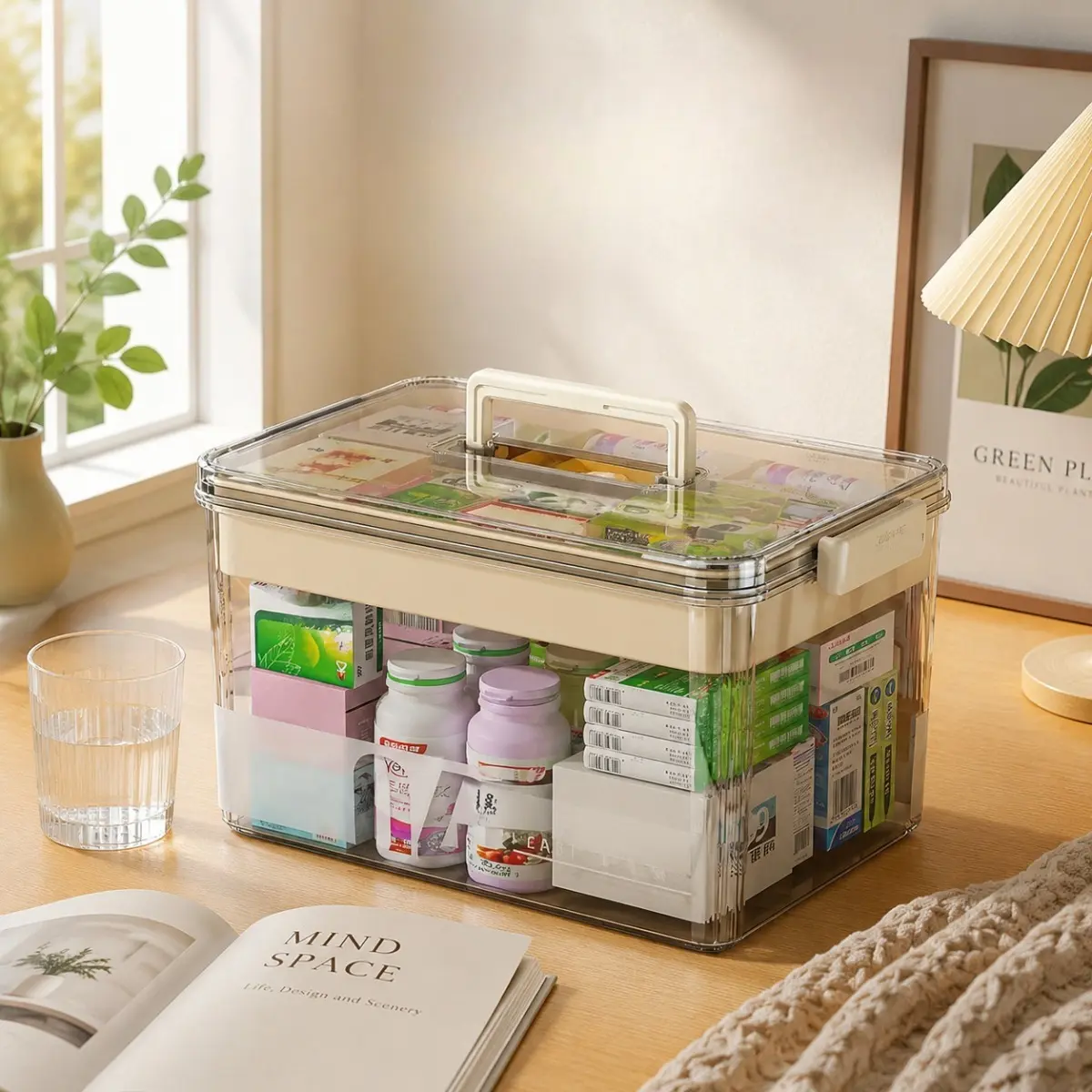 Littleox Multi-Layer Large Capacity Medicine Storage Box - Portable First Aid Kit & Home Medical Organizer with 180° Transparent Lid, Child Safety Lock, BPA-Free PP Plastic for Families, Pets, Travel, Camping