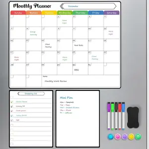 MaxGear 3 Pack Monthly Magnetic Calendar for Refrigerator, 15x11.5 Dry Erase Fridge Calendar Whiteboard, Reusable Family Schedule Planner with List & Blank Board, 5 Markers, 1 Eraser and 5 Magnets