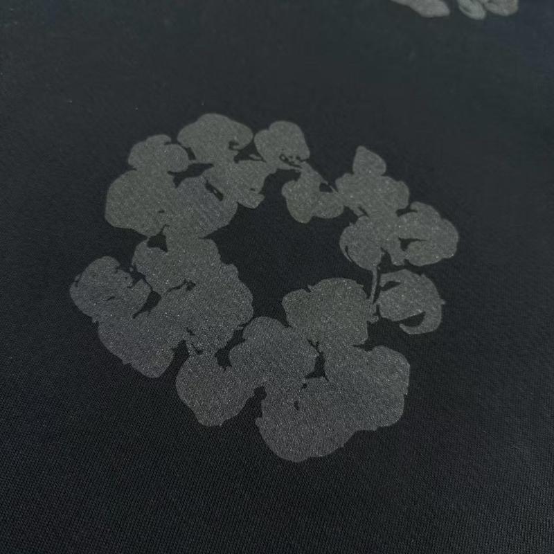 Floral Denim Hoody Trs Flower Pullover Hip Hop Unisex Streetwear Top Comf Casual Basic Long Sleeve Outfits ALL Black SpringFloral Floral